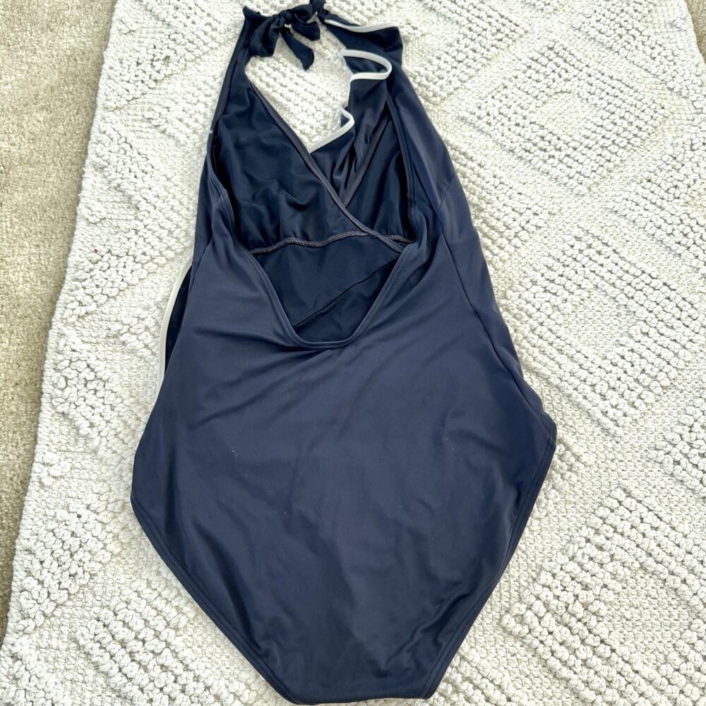 Carmen Marc Valvo One-Piece Swim Bathing Suit Women’s 14 Padded Halter Navy Blue - Picture 5 of 13
